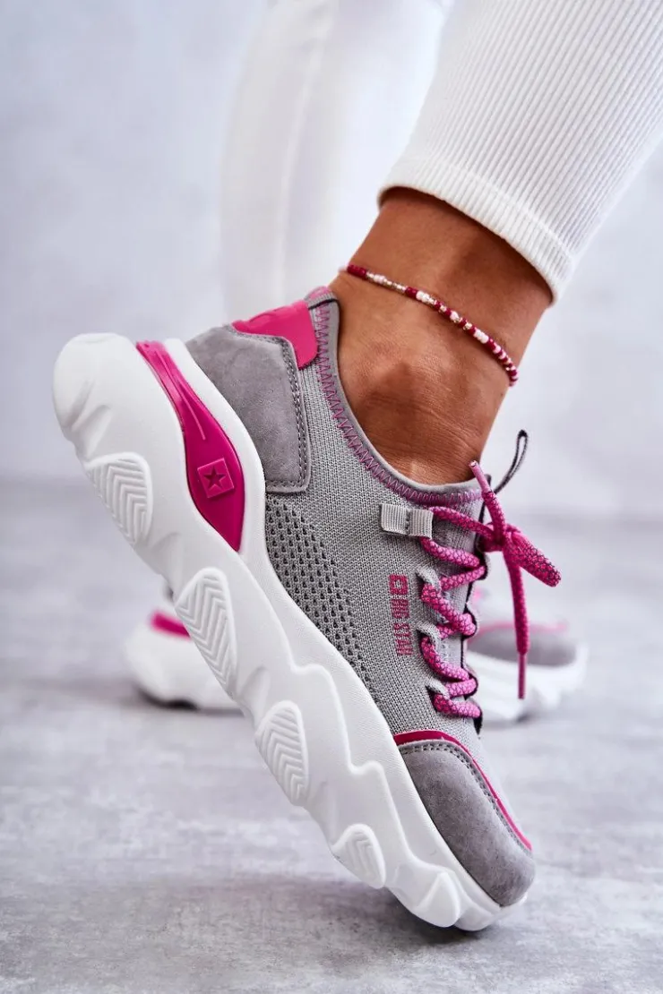 Big Star Shoes Buty Sportowe Big Star|Sneakersy Damskie*Damskie Sneakersy Memory Foam System Big Star KK274030 Szare
