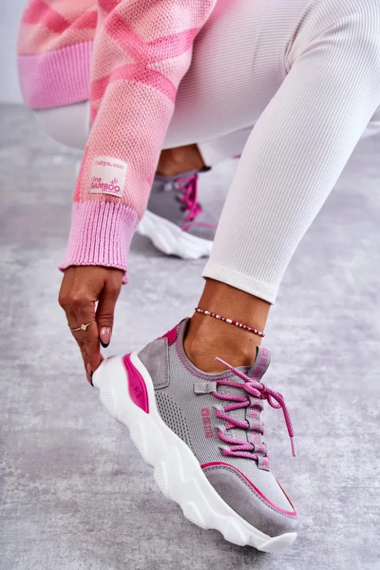 Big Star Shoes Buty Sportowe Big Star|Sneakersy Damskie*Damskie Sneakersy Memory Foam System Big Star KK274030 Szare