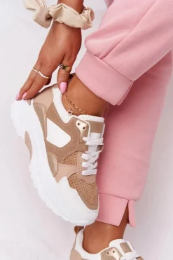 New Boto Damskie Sneakersy Na Dużej Podeszwie Beżowe Yolo