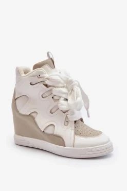 Hot Boto Damskie Sneakersy Na Koturnie Białe Leoppa