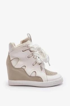 Hot Boto Damskie Sneakersy Na Koturnie Białe Leoppa