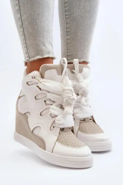 Hot Boto Damskie Sneakersy Na Koturnie Białe Leoppa