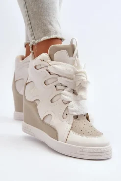 Hot Boto Damskie Sneakersy Na Koturnie Białe Leoppa