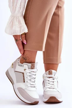New Boto Damskie Sneakersy Na Koturnie Białe Chevre