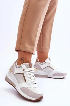 New Boto Damskie Sneakersy Na Koturnie Białe Chevre