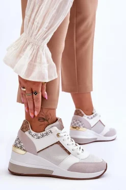 New Boto Damskie Sneakersy Na Koturnie Białe Chevre