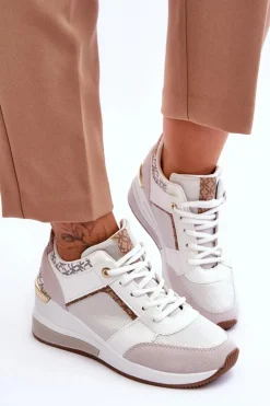 New Boto Damskie Sneakersy Na Koturnie Białe Chevre