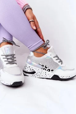 Damskie Evento Damskie Sneakersy Na Koturnie Białe Z Brokatem Avery