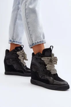 Damskie Boto Damskie Sneakersy Na Koturnie Czarne Leoppa