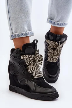 Damskie Boto Damskie Sneakersy Na Koturnie Czarne Leoppa