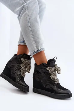 Damskie Boto Damskie Sneakersy Na Koturnie Czarne Leoppa