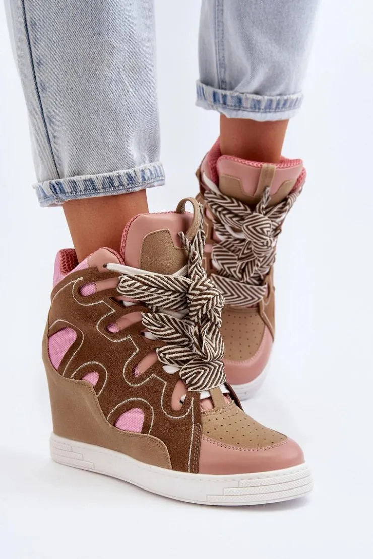 Damskie Boto Damskie Sneakersy Na Koturnie Różowe Leoppa