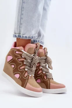 Damskie Boto Damskie Sneakersy Na Koturnie Różowe Leoppa