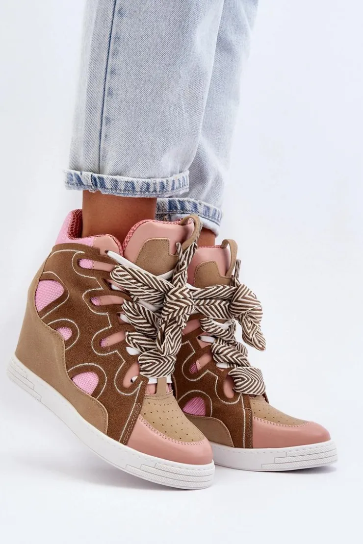 Damskie Boto Damskie Sneakersy Na Koturnie Różowe Leoppa
