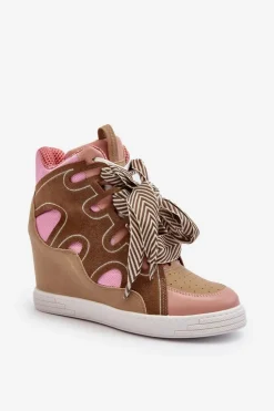 Damskie Boto Damskie Sneakersy Na Koturnie Różowe Leoppa