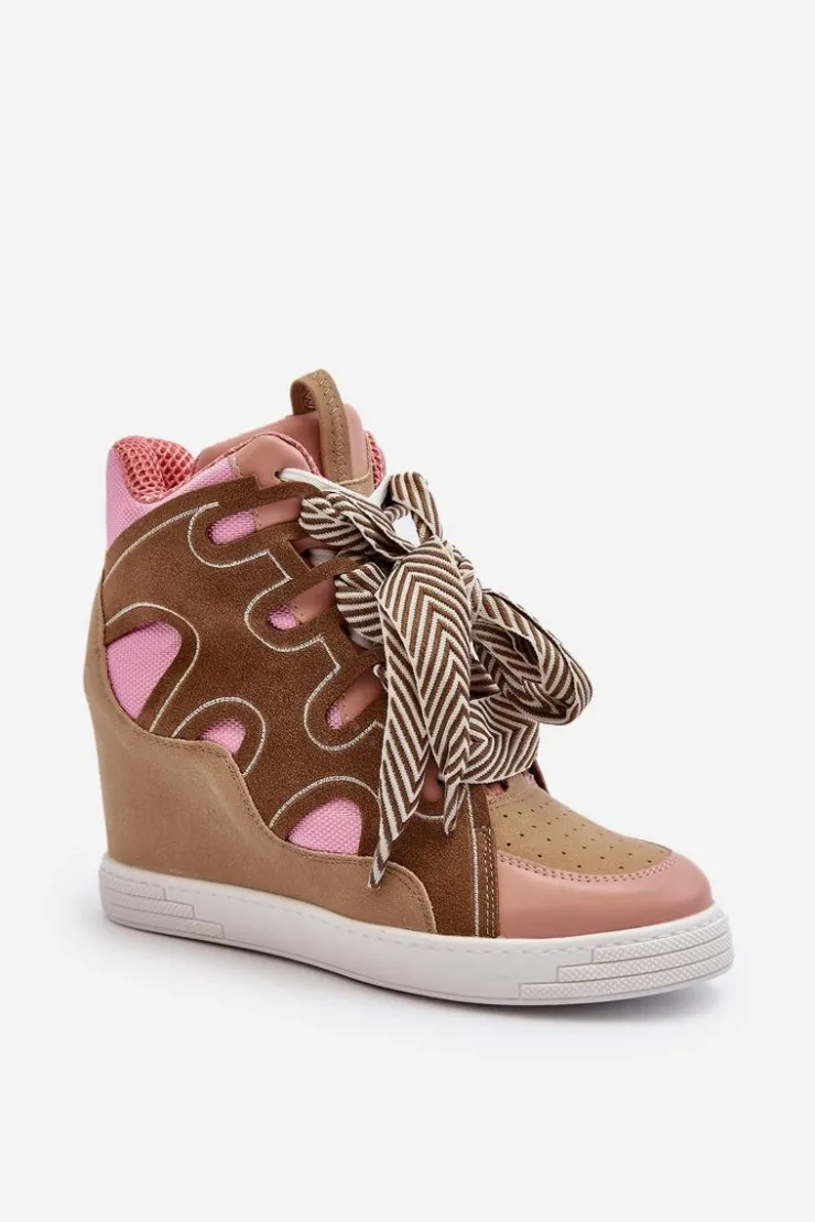 Damskie Boto Damskie Sneakersy Na Koturnie Różowe Leoppa