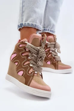 Damskie Boto Damskie Sneakersy Na Koturnie Różowe Leoppa