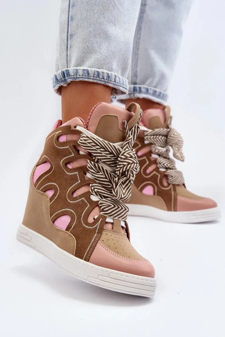 Damskie Boto Damskie Sneakersy Na Koturnie Różowe Leoppa