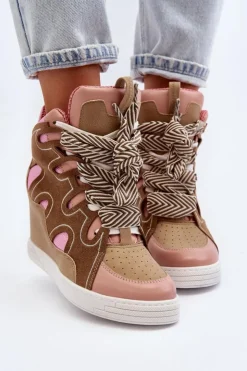 Damskie Boto Damskie Sneakersy Na Koturnie Różowe Leoppa