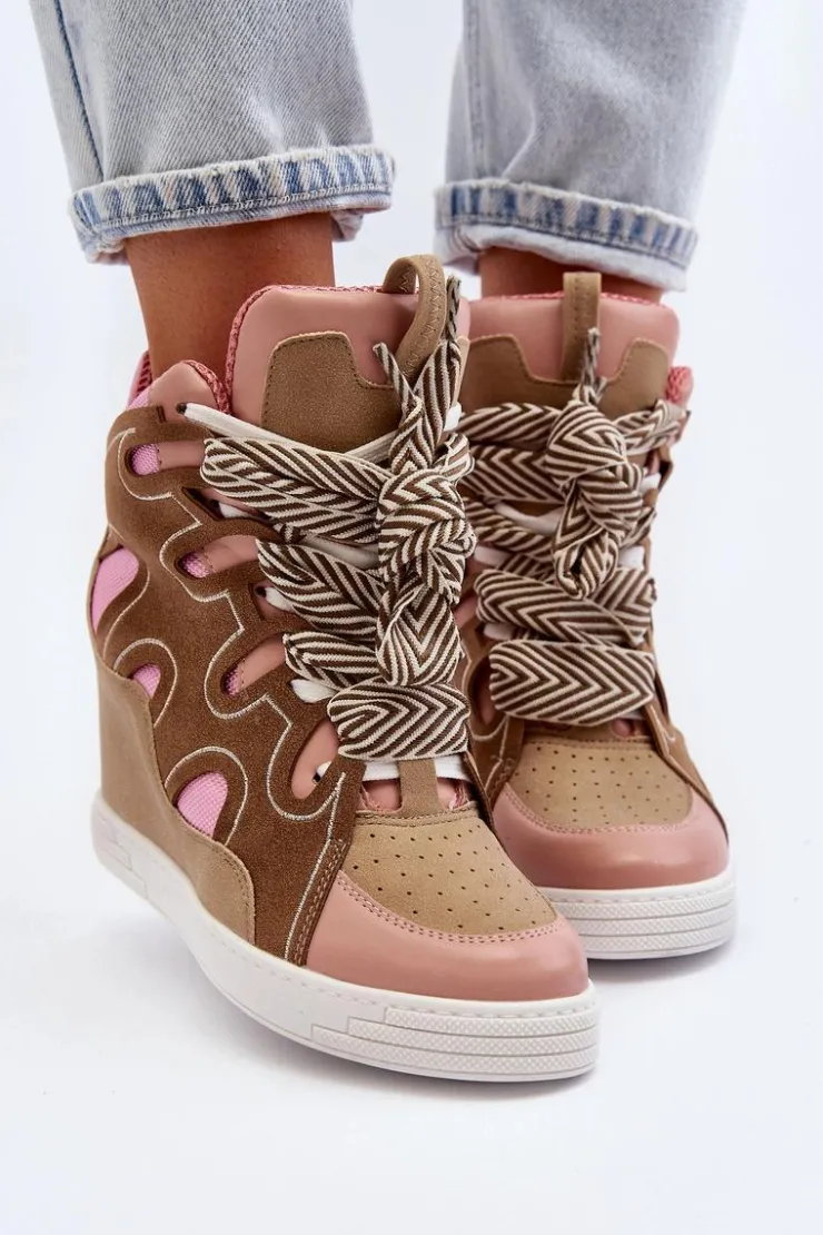 Damskie Boto Damskie Sneakersy Na Koturnie Różowe Leoppa