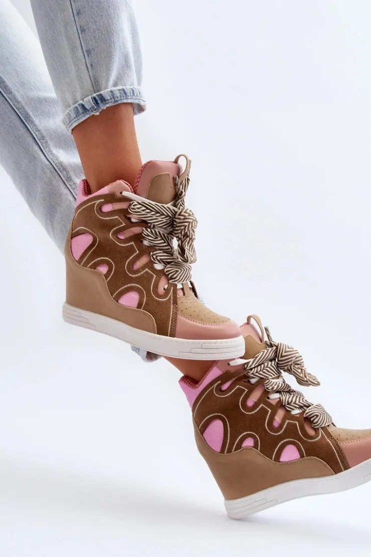 Damskie Boto Damskie Sneakersy Na Koturnie Różowe Leoppa