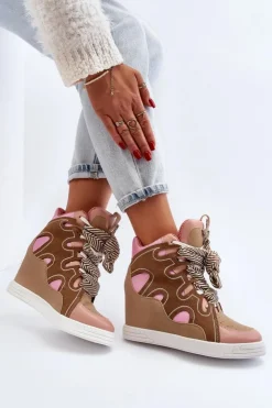 Damskie Boto Damskie Sneakersy Na Koturnie Różowe Leoppa