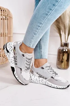New Boto Damskie Sneakersy Na Koturnie Srebrne Avery