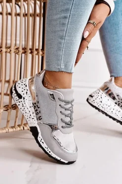 New Boto Damskie Sneakersy Na Koturnie Srebrne Avery