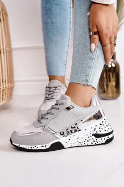 New Boto Damskie Sneakersy Na Koturnie Srebrne Avery