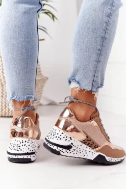 Boto Sneakersy Damskie*Damskie Sneakersy Na Koturnie Różowe Złoto Avery