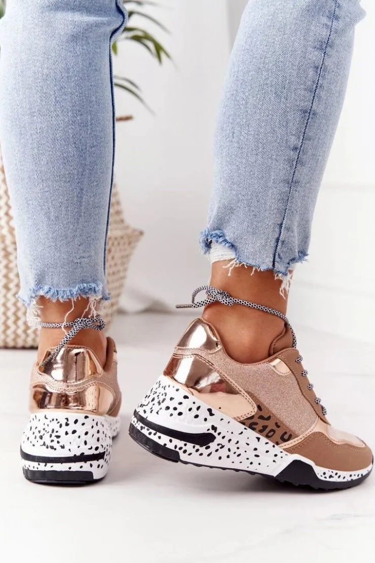 Boto Sneakersy Damskie*Damskie Sneakersy Na Koturnie Różowe Złoto Avery