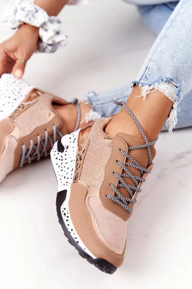 Boto Sneakersy Damskie*Damskie Sneakersy Na Koturnie Różowe Złoto Avery