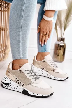 Damskie Boto Damskie Sneakersy Na Koturnie Złote Avery