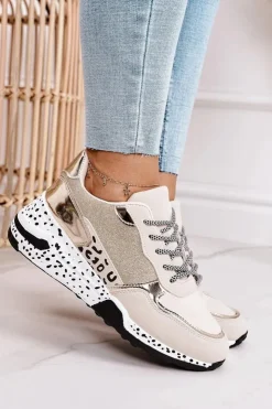 Damskie Boto Damskie Sneakersy Na Koturnie Złote Avery