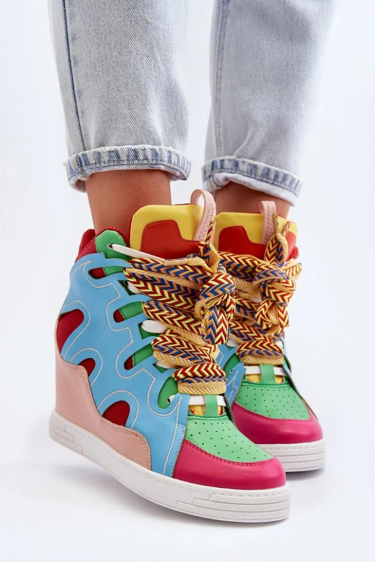 Clearance Boto Damskie Sneakersy Na Koturnie Multikolor Leoppa