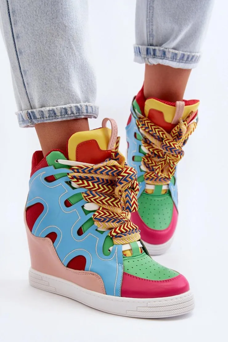 Clearance Boto Damskie Sneakersy Na Koturnie Multikolor Leoppa