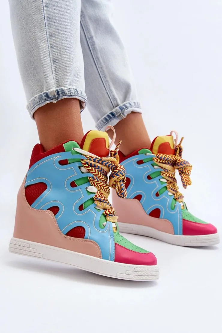 Clearance Boto Damskie Sneakersy Na Koturnie Multikolor Leoppa