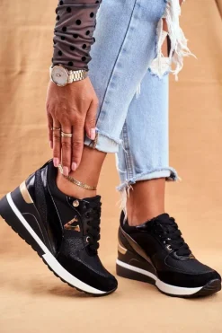 Buty damskie Vinceza Sneakersy Damskie*Damskie Sneakersy Na Koturnie Czarne Isla