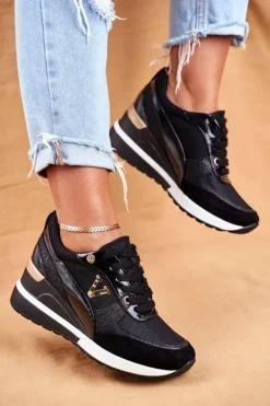 Buty damskie Vinceza Sneakersy Damskie*Damskie Sneakersy Na Koturnie Czarne Isla