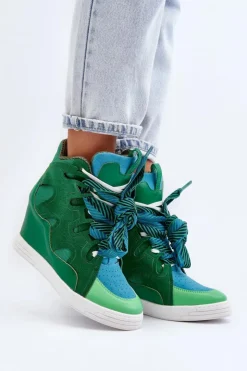 Damskie Boto Damskie Sneakersy Na Koturnie Zielone Leoppa