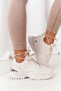 Damskie Boto Damskie Sneakersy Na Masywnej Podeszwie Beżowe Influencer