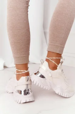 Damskie Boto Damskie Sneakersy Na Masywnej Podeszwie Beżowe Influencer