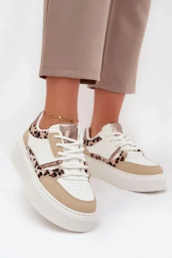 Damskie Big Star Shoes Damskie Sneakersy Na Platformie Big Star SS274357 Panterka Biało-Beżowe