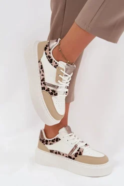 Damskie Big Star Shoes Damskie Sneakersy Na Platformie Big Star SS274357 Panterka Biało-Beżowe