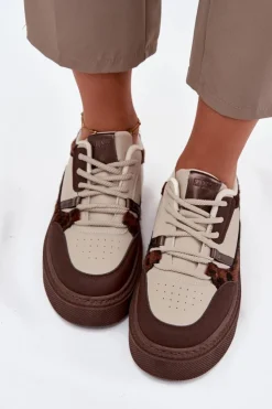 Sale Big Star Shoes Damskie Sneakersy Na Platformie Big Star SS274356 Panterka Brązowo-Beżowe