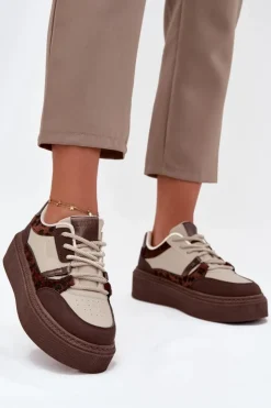 Sale Big Star Shoes Damskie Sneakersy Na Platformie Big Star SS274356 Panterka Brązowo-Beżowe