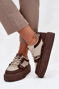 Sale Big Star Shoes Damskie Sneakersy Na Platformie Big Star SS274356 Panterka Brązowo-Beżowe