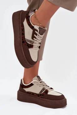 Sale Big Star Shoes Damskie Sneakersy Na Platformie Big Star SS274356 Panterka Brązowo-Beżowe