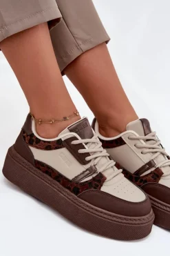 Sale Big Star Shoes Damskie Sneakersy Na Platformie Big Star SS274356 Panterka Brązowo-Beżowe