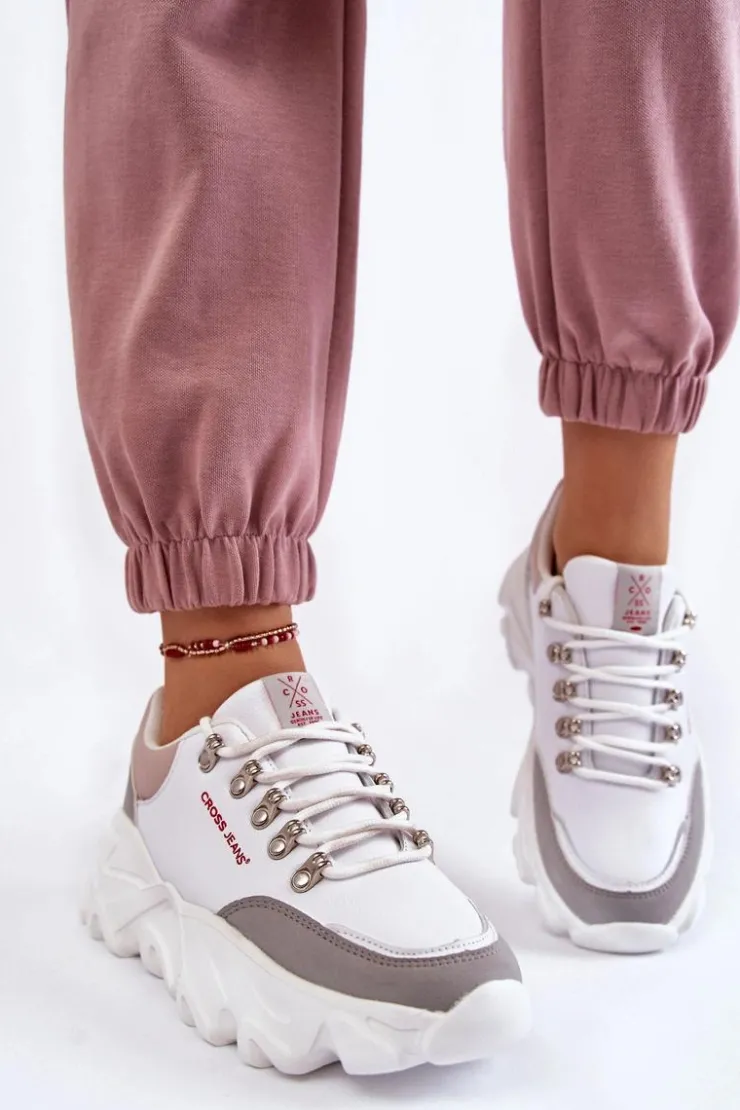 Sale Cross Jeans Damskie Sneakersy Na Platformie KK2R4071C Białe Biały